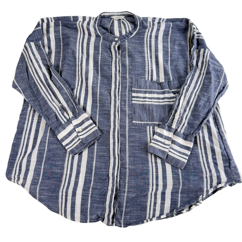 Lucky Brand Womens Blue White Striped Cotton Henley Top Long Sleeve Size Large - Picture 1 of 11